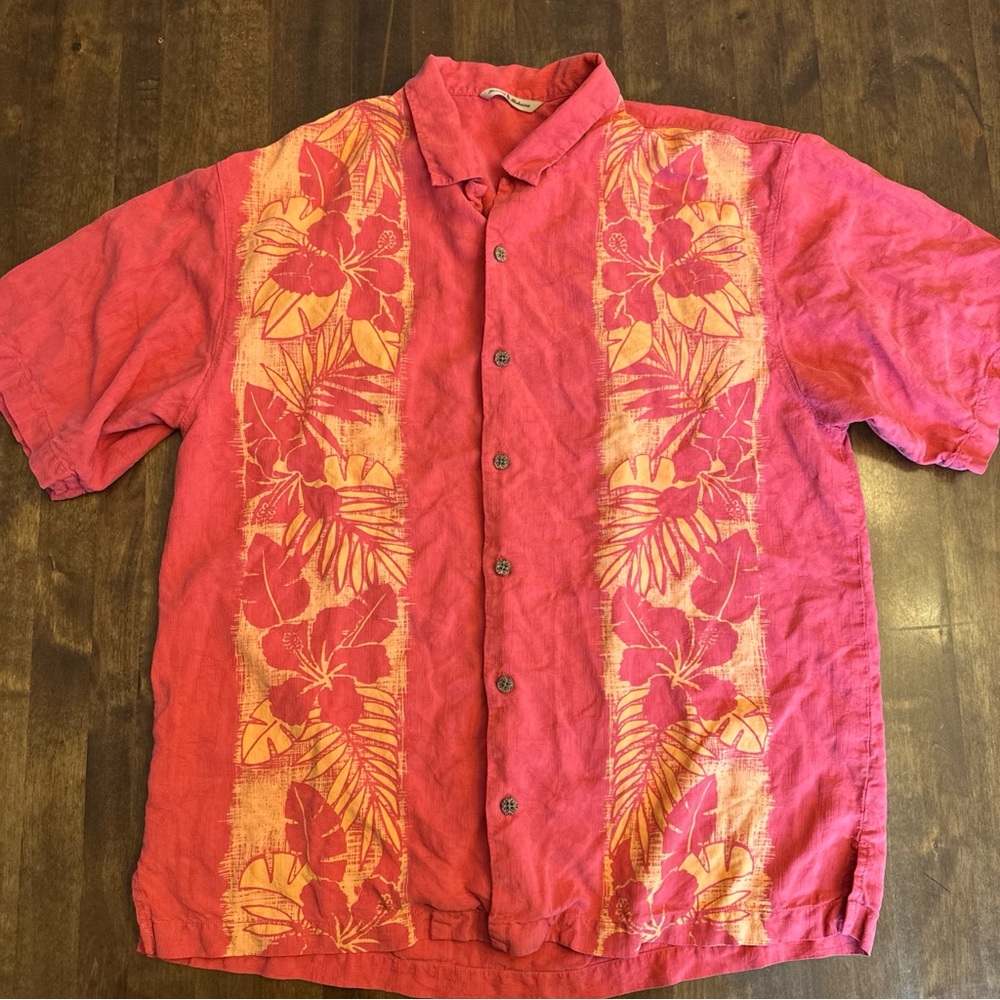 Tommy Bahama Large Shirt 100% Silk Hawaiian Beach Button Up Short Sleeve *READ*‎